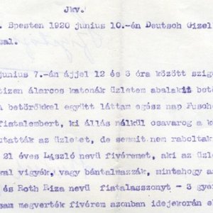 Részlet Deutsch Gizella bejelentéséből a PIH Jogsegítő Irodáján- 1920. június 10. (Forrás: MZSL)
